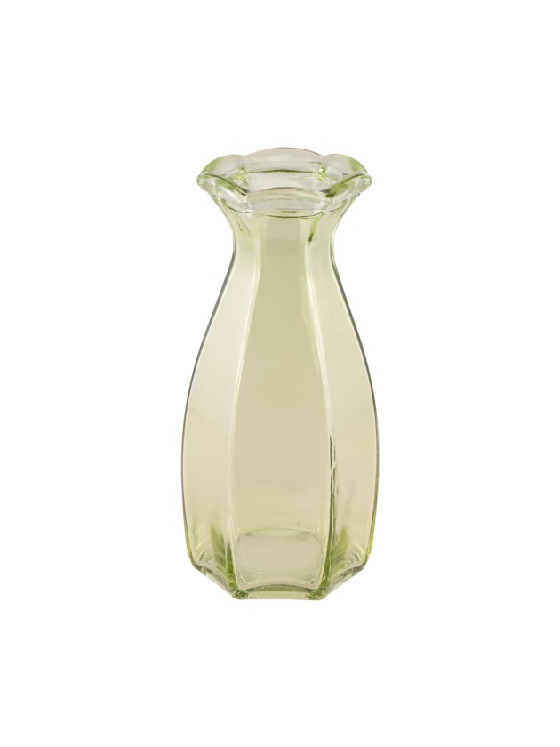 WATERLILY GREEN COROLLE GLASS VASE DIA 9.2CM  X 8.3 CM X 20CM