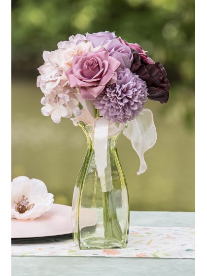 WATERLILY GREEN COROLLE GLASS VASE DIA 9.2CM  X 8.3 CM X 20CM