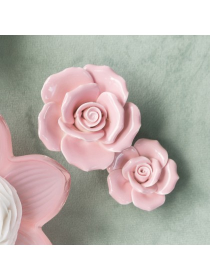 SET 2 ROSES CERAMIQUE ROSE NYMPHEA 3.5CM X 4CM X 1.5CM