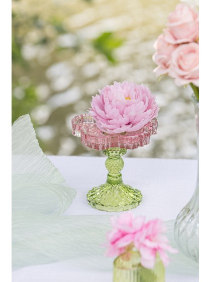 BOUGEOIR SUR PIED GLAZE ROSE/VERT DIA 12CM X 11.5CM