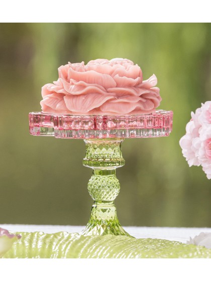 BOUGEOIR SUR PIED GLAZE ROSE/VERT DIA 12CM X 11.5CM