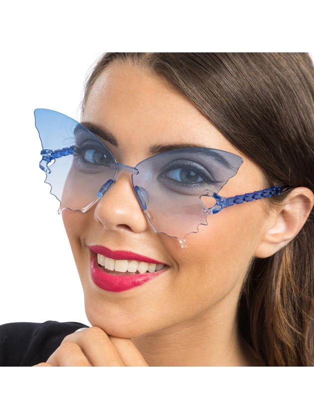 LUNETTES PLASTIQUE PAPILLON VERRES FUMES BLEU 15CM X 15CM X 6.5CM