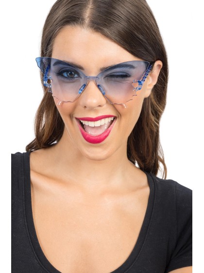 LUNETTES PLASTIQUE PAPILLON VERRES FUMES BLEU 15CM X 15CM X 6.5CM