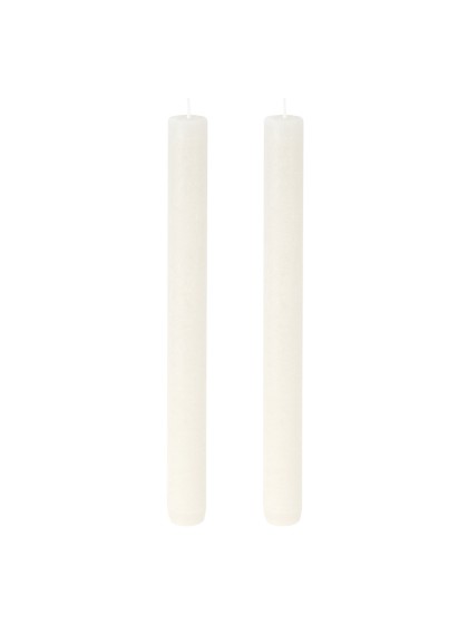 SET 2 WHITE TAPER RUSTIC CANDLES DIA 2.5CM X 25CM