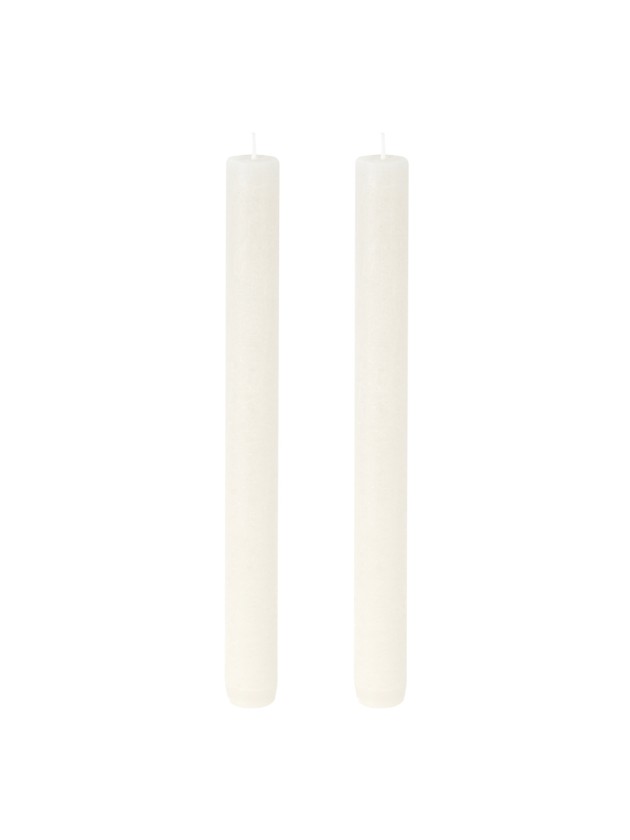 SET 2 WHITE TAPER RUSTIC CANDLES DIA 2.5CM X 25CM