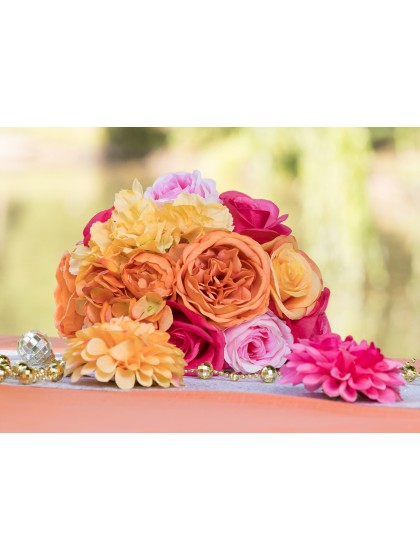 BOUQUET BLOOM JAUNE/ORANGE/ROSE/FUCHSIA DIA 20CM X 32CM