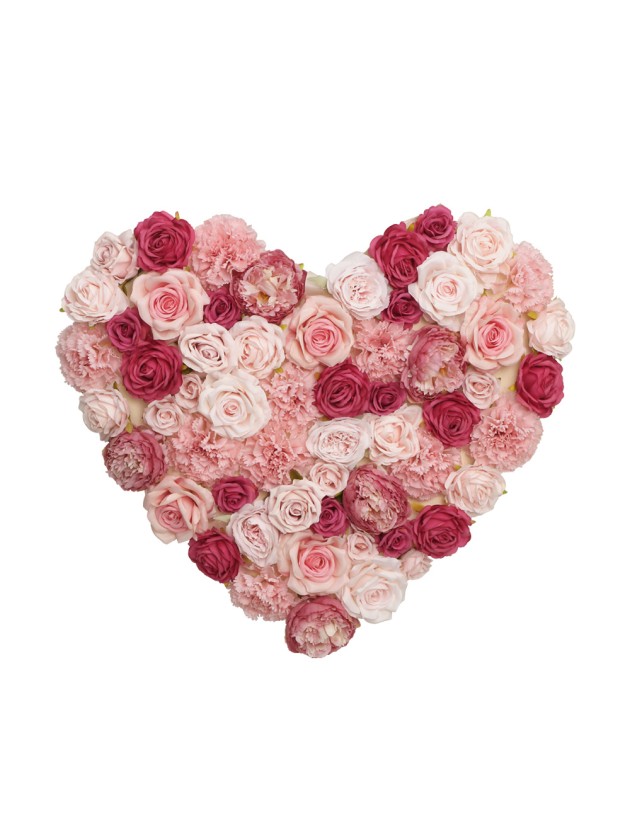 WHITE/PINK/FUCHSIA FLOWERS HEART BOARD 70CM X 63CM