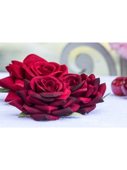 SET 6 RED ROSES VELVET EFFECT DIA 7CM X 4.5CM