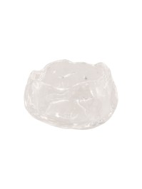 CLEAR GLASS CAMELLIA SHAPED CANDLEHOLDER 6.5CM X 6.5CM X 3.7CM
