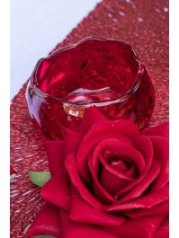 RED GLASS CAMELLIA SHAPED CANDLEHOLDER 6.5CM X 6.5CM X 3.7CM