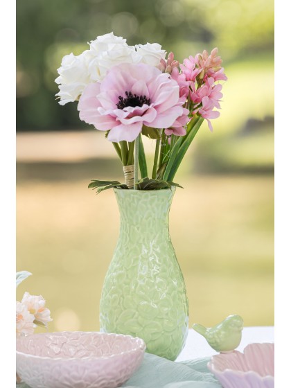 FAIRY POND EMBOSSED GREEN FLOWER CERAMIC VASE DIA 8.5CM X 18CM