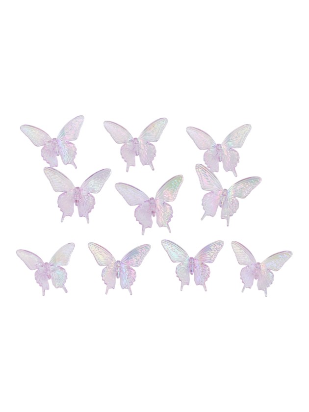 SET 10 IRIDESCENT PARMA ACRYL BUTTERFLIES 4CM X 3.5CM X 1.3CM
