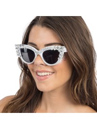 LUNETTES BLANCHES BIG STRASS ARGENT 15CM X 15CM X 5.5CM