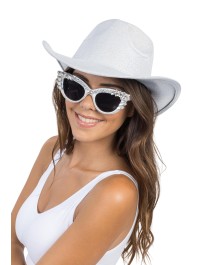 LUNETTES BLANCHES BIG STRASS ARGENT 15CM X 15CM X 5.5CM