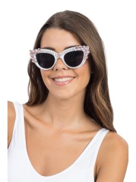 LUNETTES BLANCHES BIG STRASS ROSE PASTEL 15CM X 15CM X 5.5CM