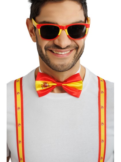SPAIN SUPPORTER 3PCS SET SUSPENDERS 2.5CM X 0.5CM X 100CM BOW TIE 13CM X 1.5CM X 7CM GLASSES 14.5CM X 4.5CM