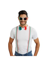 ITALY SUPPORTER 3PCS SET SUSPENDERS 2.5CM X 0.5CM X 100CM BOW TIE 13CM X 1.5CM X 7CM GLASSES 14.5CM X 4.5CM