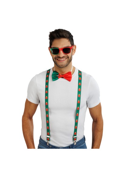 PORTUGAL SUPPORTER 3PCS SET SUSPENDERS 2.5CM X 0.5CM X 100CM BOW TIE 13CM X 1.5CM X 7CM GLASSES 14.5CM X 4.5CM
