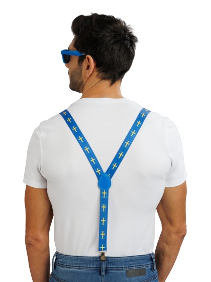 SWEDEN SUPPORTER 3PCS SET SUSPENDERS 2.5CM X 0.5CM X 100CM BOW TIE 13CM X 1.5CM X 7CM GLASSES 14.5CM X 4.5CM