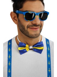 SWEDEN SUPPORTER 3PCS SET SUSPENDERS 2.5CM X 0.5CM X 100CM BOW TIE 13CM X 1.5CM X 7CM GLASSES 14.5CM X 4.5CM