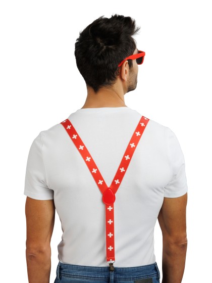 SWITZERLAND SUPPORTER 3PCS SET SUSPENDERS 2.5CM X 0.5CM X 100CM BOW TIE 13CM X 1.5CM X 7CM GLASSES 14.5CM X 4.5CM