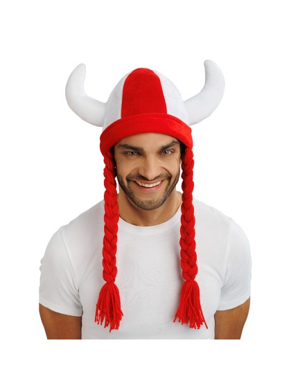 CASQUE TISSUS CORNES ET TRESSES SUPPORTER BLANC ET ROUGE 34CM X 4.5CM X 56CM