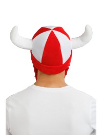 WHITE AND RED HORNS AND BRAIDS FABRIC HELMET 34CM X 4.5CM X 56CM