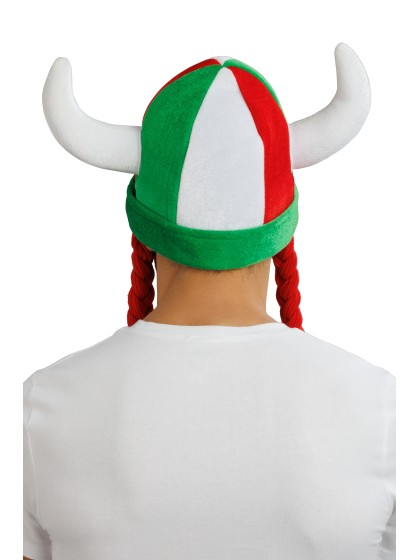 CASQUE TISSUS CORNES ET TRESSES SUPPORTER VERT BLANC ROUGE 34CM X 4.5CM X 56CM