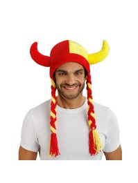 CASQUE TISSUS CORNES ET TRESSES SUPPORTER ROUGE ET JAUNE 34CM X 4.5CM X 56CM