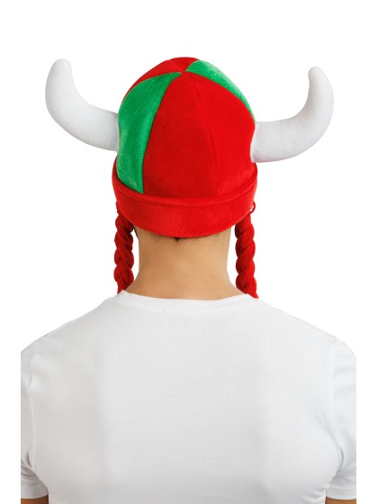 CASQUE TISSUS CORNES ET TRESSES SUPPORTER ROUGE ET VERT 34CM X 4.5CM X 56CM