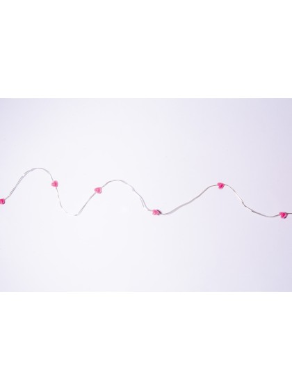 20 PINK HEARTS WITH LEDS GARLAND WIRE 2M