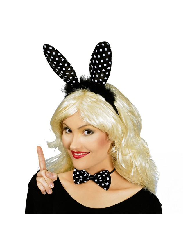 LAPIN EN LAQUE NOIR/POIS OREILLES ET NOEUD 