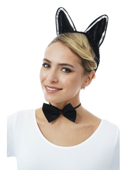 SET CAT BLACK 3 PIECES: EARS BOW TIE TAIL 