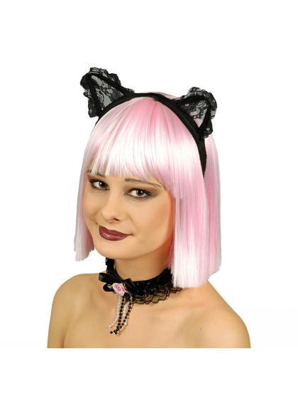 SET CHAT NOIR 2 PIECES: COLLIER SERRE-TETE AVEC OREILLES 