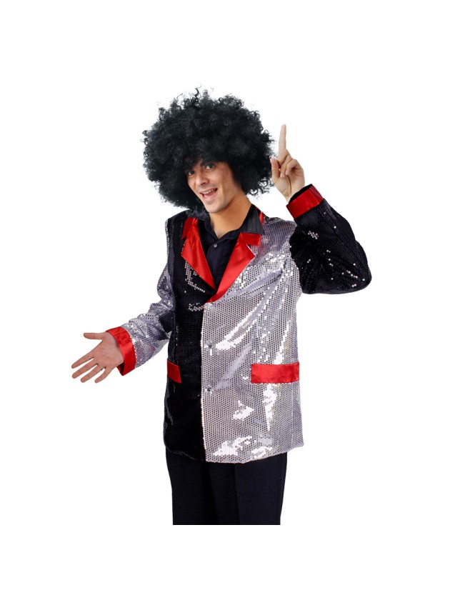BLACK SILVER RED SEQUIN JACKET L