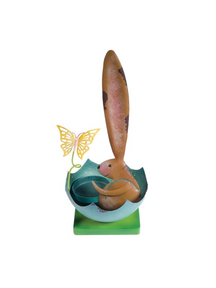 METAL RABBIT IN BLUE SHELL CANDLE HOLDER 25CM 