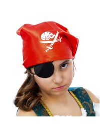 BANDANA FOULARD DE PIRATE ROUGE AVEC TETE DE MORT 51CM X 51CM