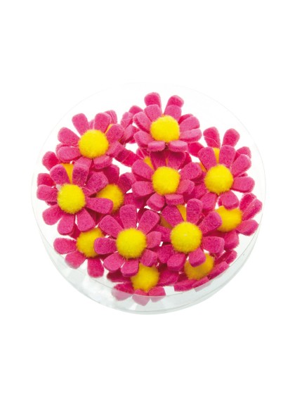 BOX OF 18 FUCHSIA ADHESIVE SMALL FLOWERS 3.5CM