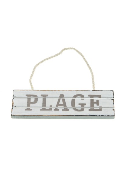 PANCARTE BOIS PLAGE A SUSP BLANC TAUPE 15CM X 4.5CM