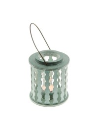SKY BLUE WOODEN LANTERN WITH GLASS CANDLE HOLDER 13.5CM X 11.5CM