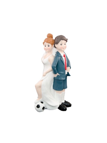 COUPLE MARIES RESINE FOOTBALL DOS A DOS 9CM X 6CM X 16CM