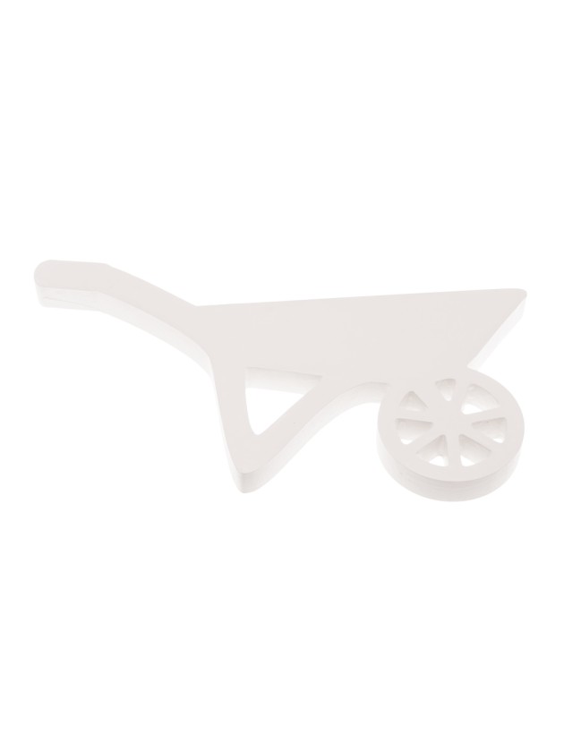 WHITE WOODEN WHEELBARROW 31CM X 16CM X 2CM