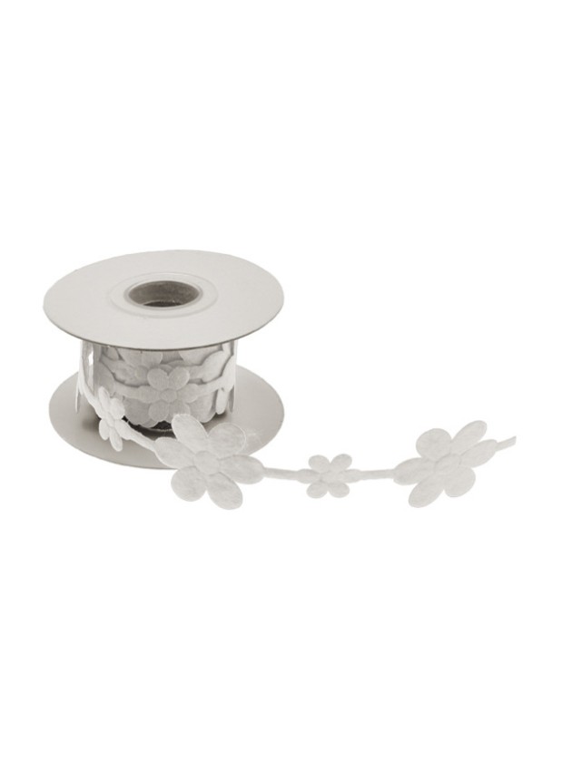 RUBAN FEUTRINE FLEURS BLANC  200CMX3,5CM