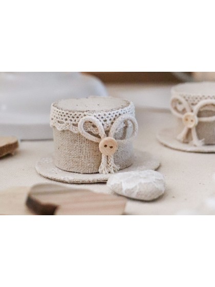SET OF 4 LINEN HAT-SHAPED BOXES DIA 6.5CM X 3CM