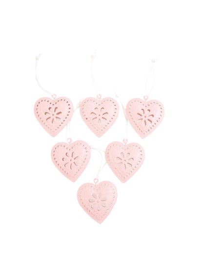 SET 6 COEURS A SUSPENDRE EN METAL ROSE PASTEL 4CM X 4CM