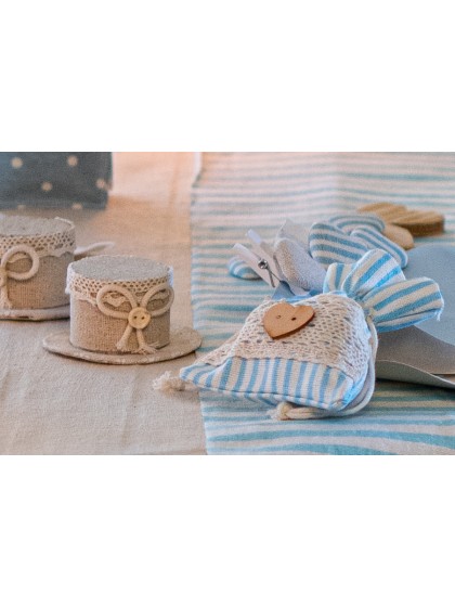 SET OF 4 PASTEL BLUE BAGS WITH STRIPES 8CM X 10CM