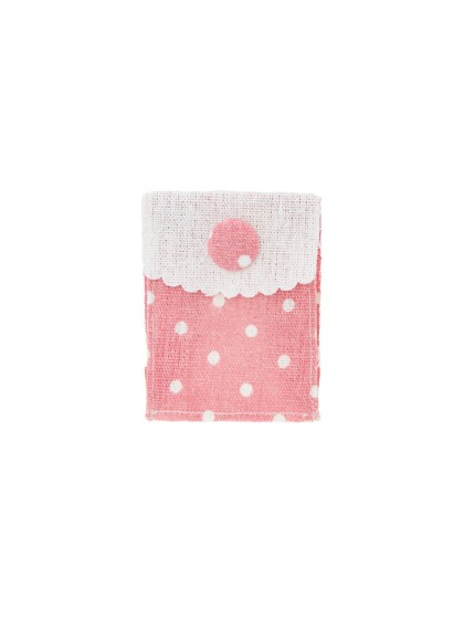 SET OF 4 PASTEL PINK WITH DOTS LINEN BAGS 8.2CM X 5.7CM