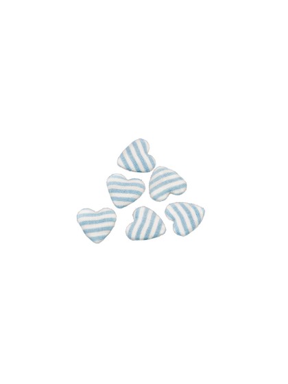 SET 6 COEURS A RAYURES A DISPERSER BLEU PASTEL 2.6CM X 2.6CM