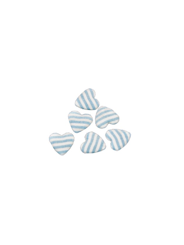 SET OF 6 STRIPED PASTEL BLUE HEARTS TO DISPERSE 2.6CM X 2.6CM