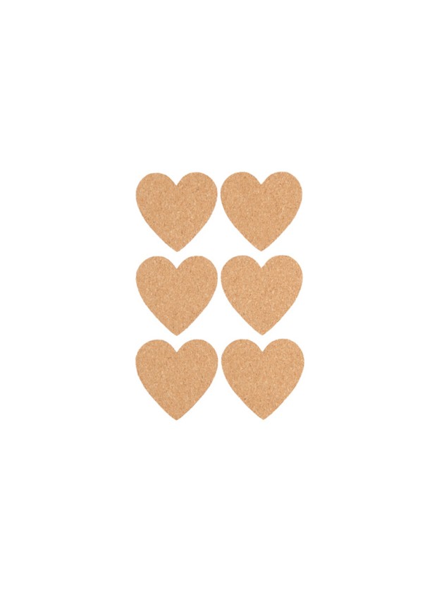 SET OF 6 CORK STICKERS HEART SHAPE  7.5CM X 4.5CM